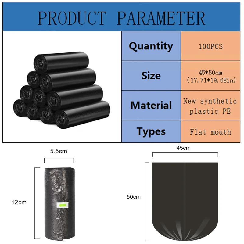 Household Pet Waste Bags 100Pcs 45*50cm Black Thickening Biodegradable Kitchen Living Room Storage Disposable Plastic Trash Bags trash bags disposable trash bags garbage bags