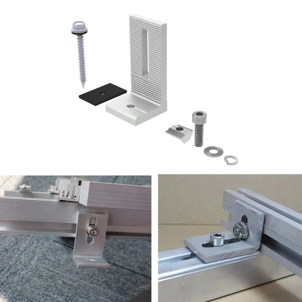 Solar Panel Mounting Set Solar Panel Aluminum Mounting L Brackets 90 Degree Photovoltaic Bracket Roof Mount Solar PV Rail Interconnects Mount For Fixed