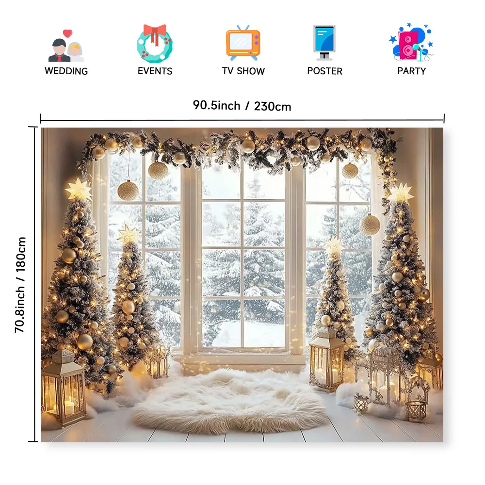 1 Stück Winter-Fensterszenenhintergrund mit schneebedeckten Bäumen, elegantes Schneefenster-Design, Weihnachten, Neujahr – Detail 8