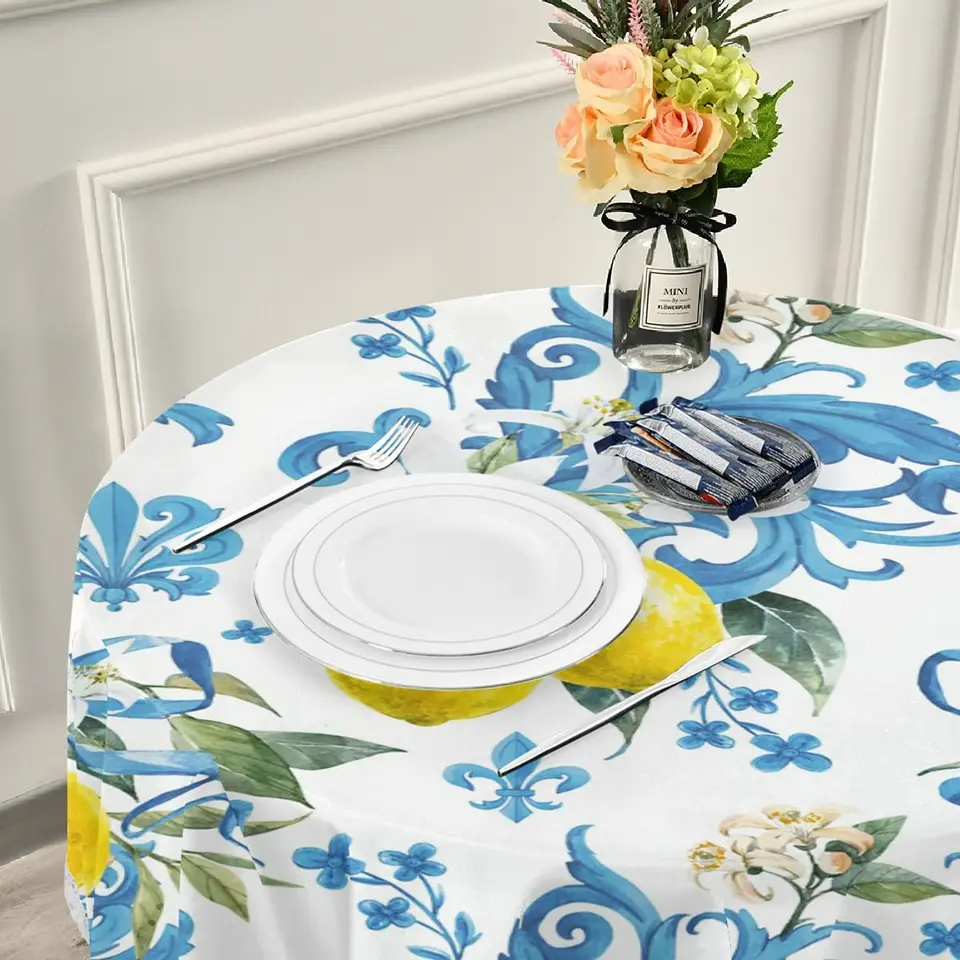 Nappe Ronde D'été Citron Avec Bords élastiques, Imperméable