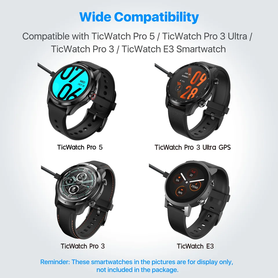 2 Caricatori Magnetici Per Ticwatch - Compatibili Pro 3/Pro X/E3, Cavo USB 1m, Protezione Sovratensione - Foto 2