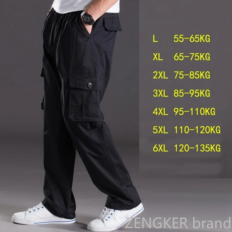 Spring and Summer Men Casual Pants Plus Size Multi-Pocket Elastic Trousers