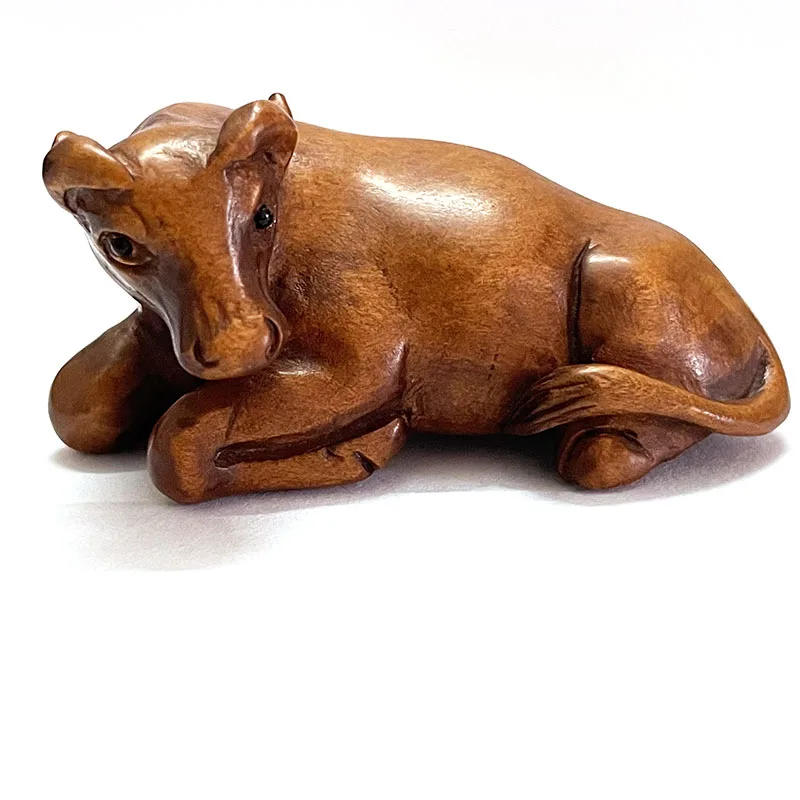 Y083 - 20 Years Collectible 2" Hand Carved Boxwood Netsuke Figuring Carving : Buffalo Ox