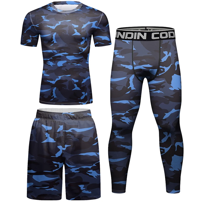 Men's Rashguard Jiu Jitsu T-shirt+Pants Sets Muay thai Shorts Bjj Rashguard for Men Kickoxing Jerseys Camouflage Boxeo Sportwear