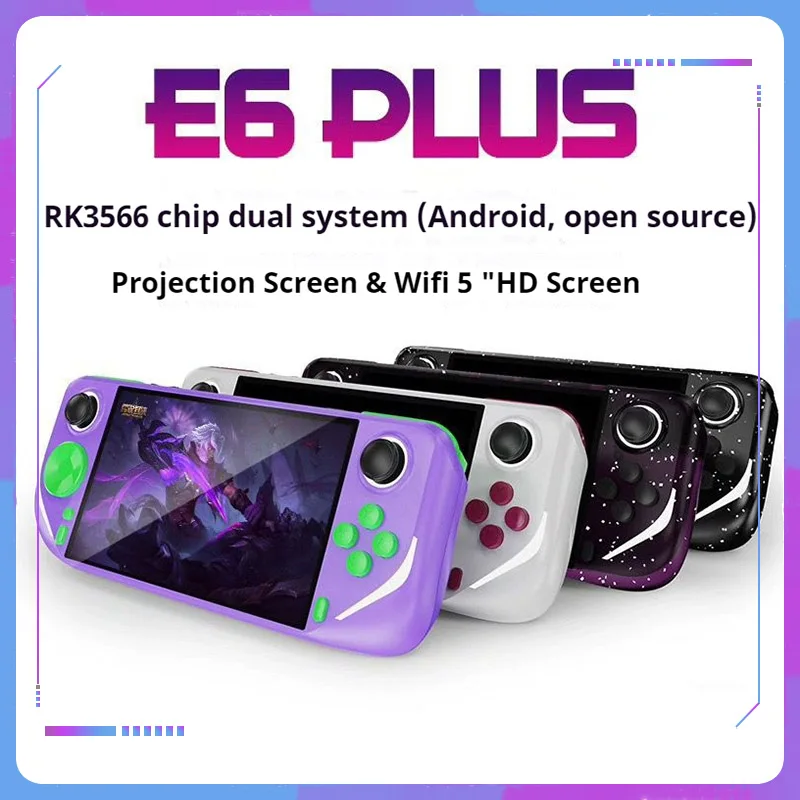 E6 플러스 핸드헬드 듀얼 시스템 안드로이드 폐쇄 소스 게임기, 5.0 인치 IPS 터치 HD 스크린, 와이파이 프로젝션 지원, RK3566
