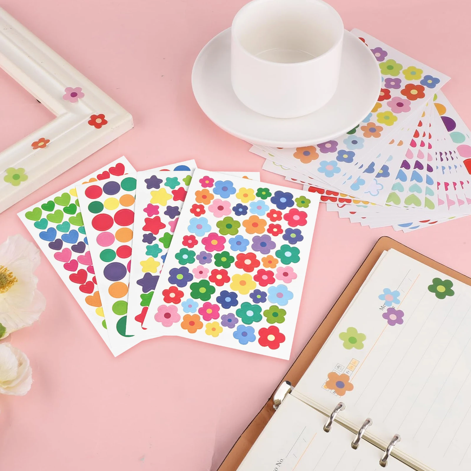 Vibrant Star & Flower Heart Dot Stickers for DIY Crafts and Decoration
