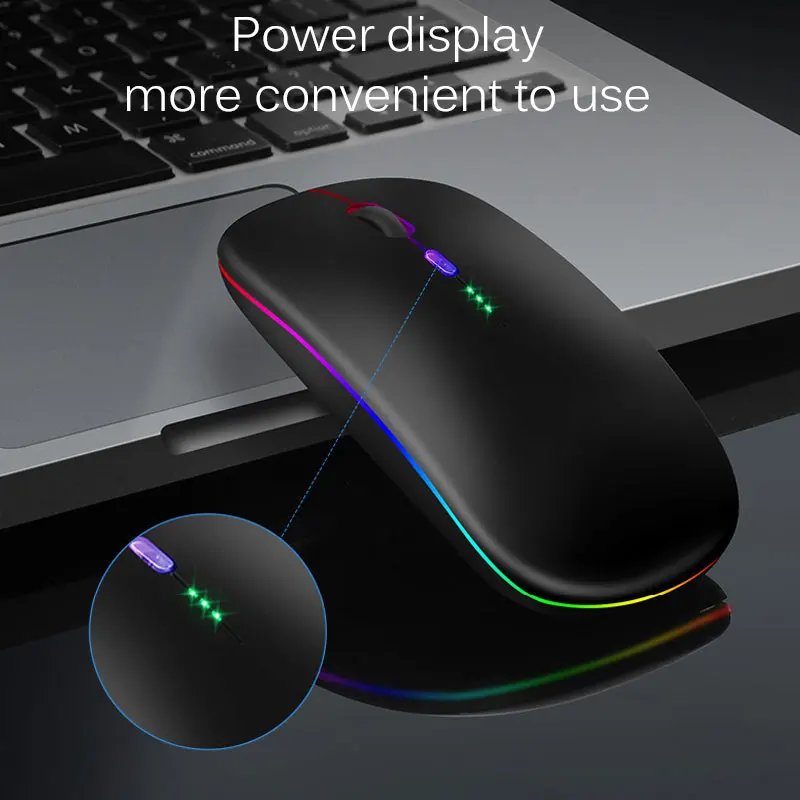 노트북 컴퓨터 PC 맥북용 무선 블루투스 5.0 마우스 - USB 충전식 RGB 조명 전원 표시등이 있는 게이밍 마우스 2.4GH