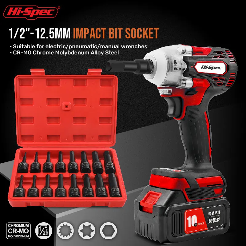 

Hi-Spec 16Pcs 1/2" Impact Hex Bit Socket Set Drive Hexagon Screwdriver Bits Socket Adaptor Convertor Reducer Set For Repair