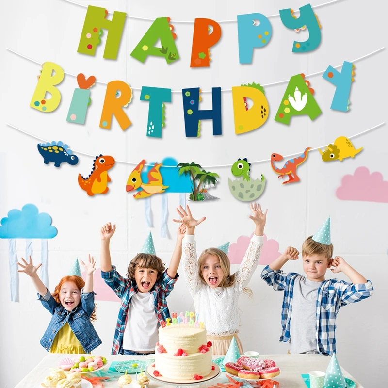 Dinosaur Happy Birthday Banner | Felt Jungle Theme Party Decor For Boys