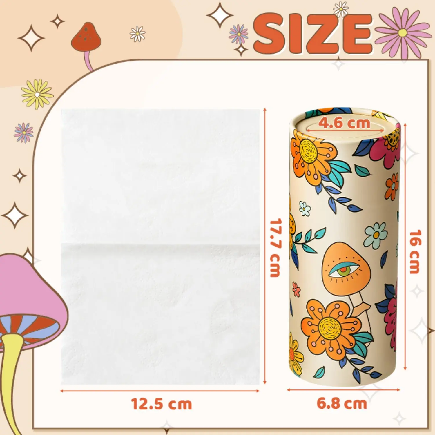 Vintage Tissue Holder 4pcs Boho Tissue Tubes Mushroom Tissues Cylinder Boxes for Car Cup Holder Round Container Bathroom Living tissue box tissue dispenser