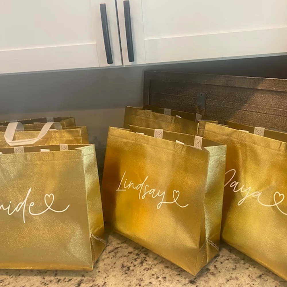 

Personalized Bridal Party Gift Bag Wedding Party Favor Tote Bag Custom Name Rose Gold Silver Bridesmaid Bags Wedding Supplies