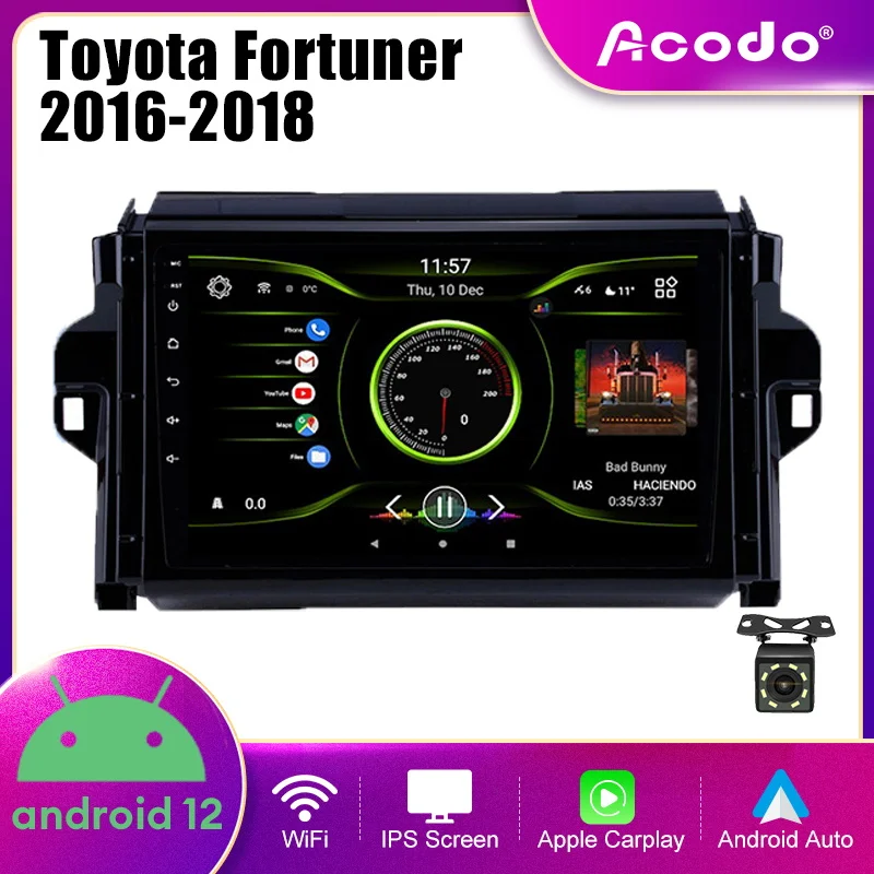 

Acodo 2din Android 12 9'' Headunit For Toyota Fortuner 2016-2018 Car Stereo FM BT Wifi GPS Carplay Auto Video Out SWC Car Radio