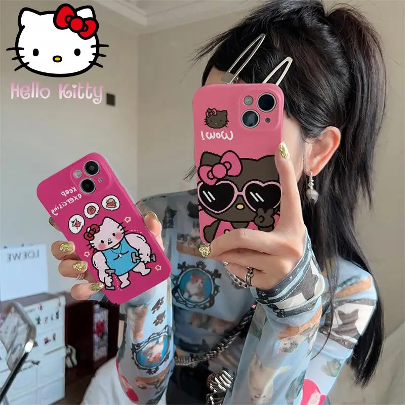 

Cute Hello Kitty Phone Case Applicable To Iphone 15 14 13Pro Ins Kt Soft Fall Prevention Phone Case Kawaii Cartoon Couple Gifts