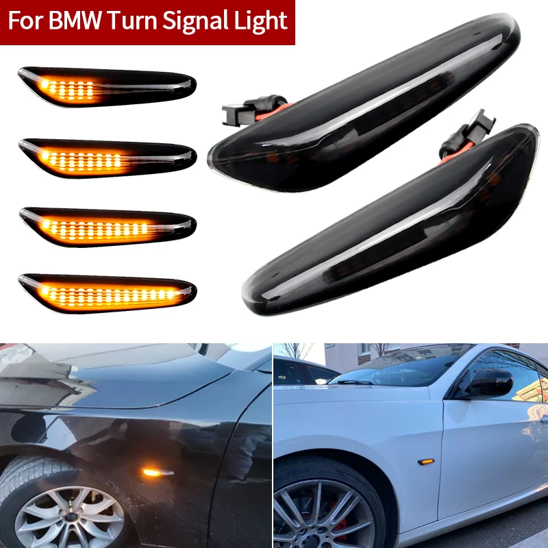 

2PCS Smoke Lens Dynamic Flowing LED Turn Signal Side Marker Light Blinker Lamp for BMW E90 E91 E92 E93 E60 E87 E82 E46