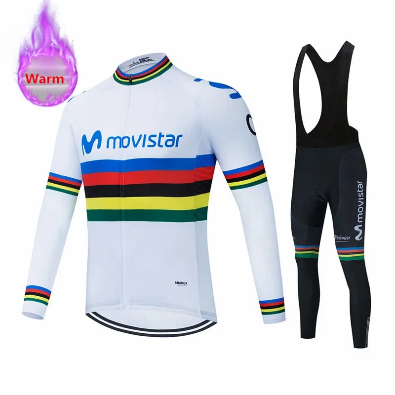 Movistar Racing Thermal Fleece Cycling Jersey Set Bicycle Bib Shorts Bike Clothing Ropa Maillot Ciclismo Hombre Bicicleta Kit 5