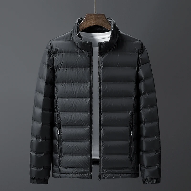 남성용 경량 다운 재킷, 청소년 캐주얼 스탠드 칼라, 화이트 덕 다운 코트, 플러스 사이즈, 5XL, 6XL, 7XL, 8XL, 가을, 겨울, 신상