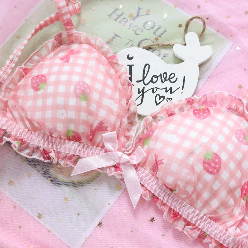 Lolita Underwear Lace Lingerie with Briefs Girl Bra Set Student Sexy Panties Wire Free Bra Bralette Lingerie