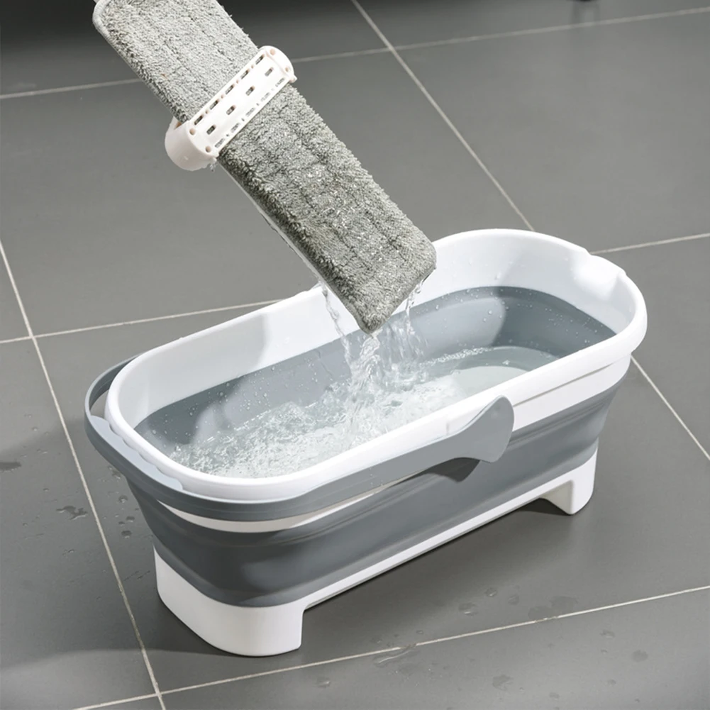 SAMMART Cestino rettangolare pieghevole e pratico secchio da 10 l, colore: grigio/blu (set da 2