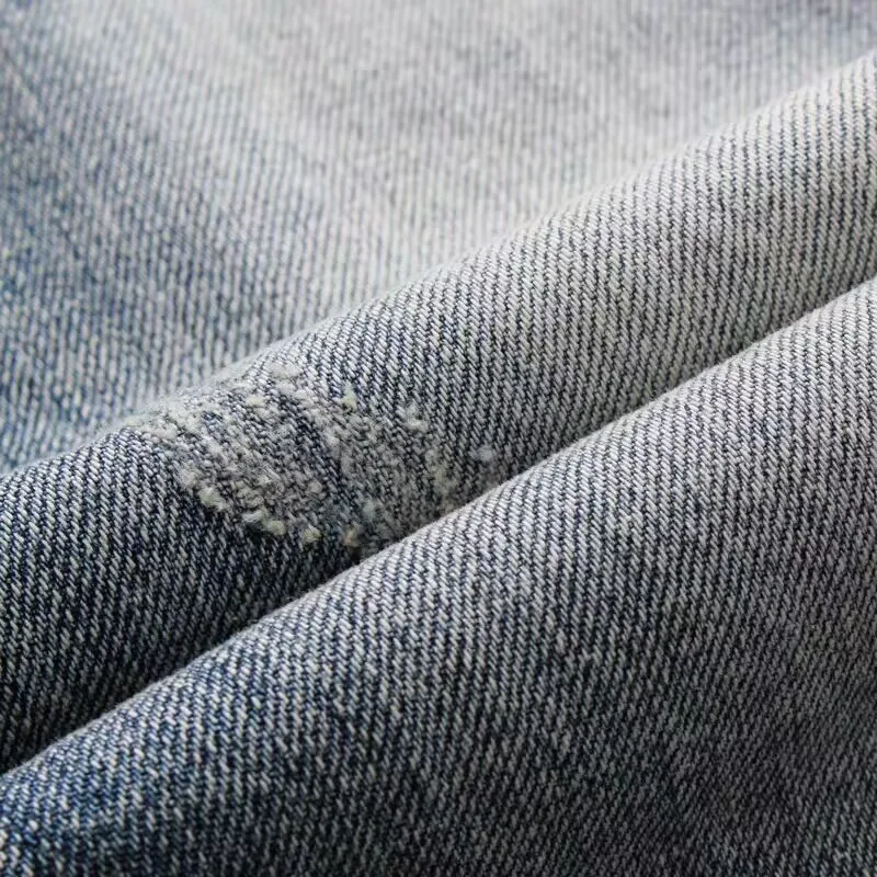 Streetwear Fashion Men Jeans Retro Light Blue Stretch Slim Fit Ripped Jeans Men Buttons Fly VIntage Designer Denim Pants Hombre