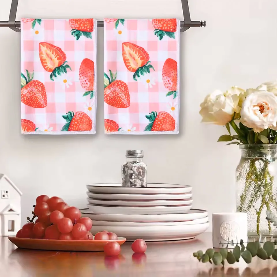 2-pack checkered fruit napkins, 40 * 60cm flat and stain resistant, suitable for dining and kitchen use