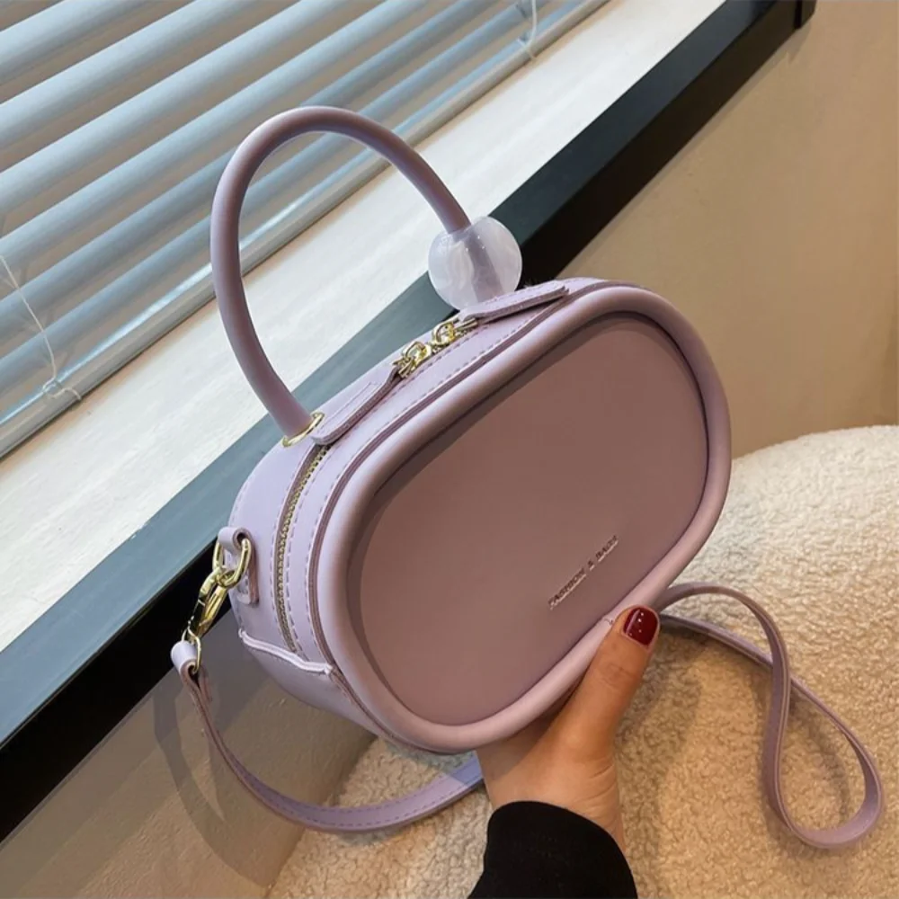 Y2K PU Leather Crossbody Bag Simple Zipper Korean Style Beaded Handbag Pillow Bag Handle Candy Color Shoulder Bag Party