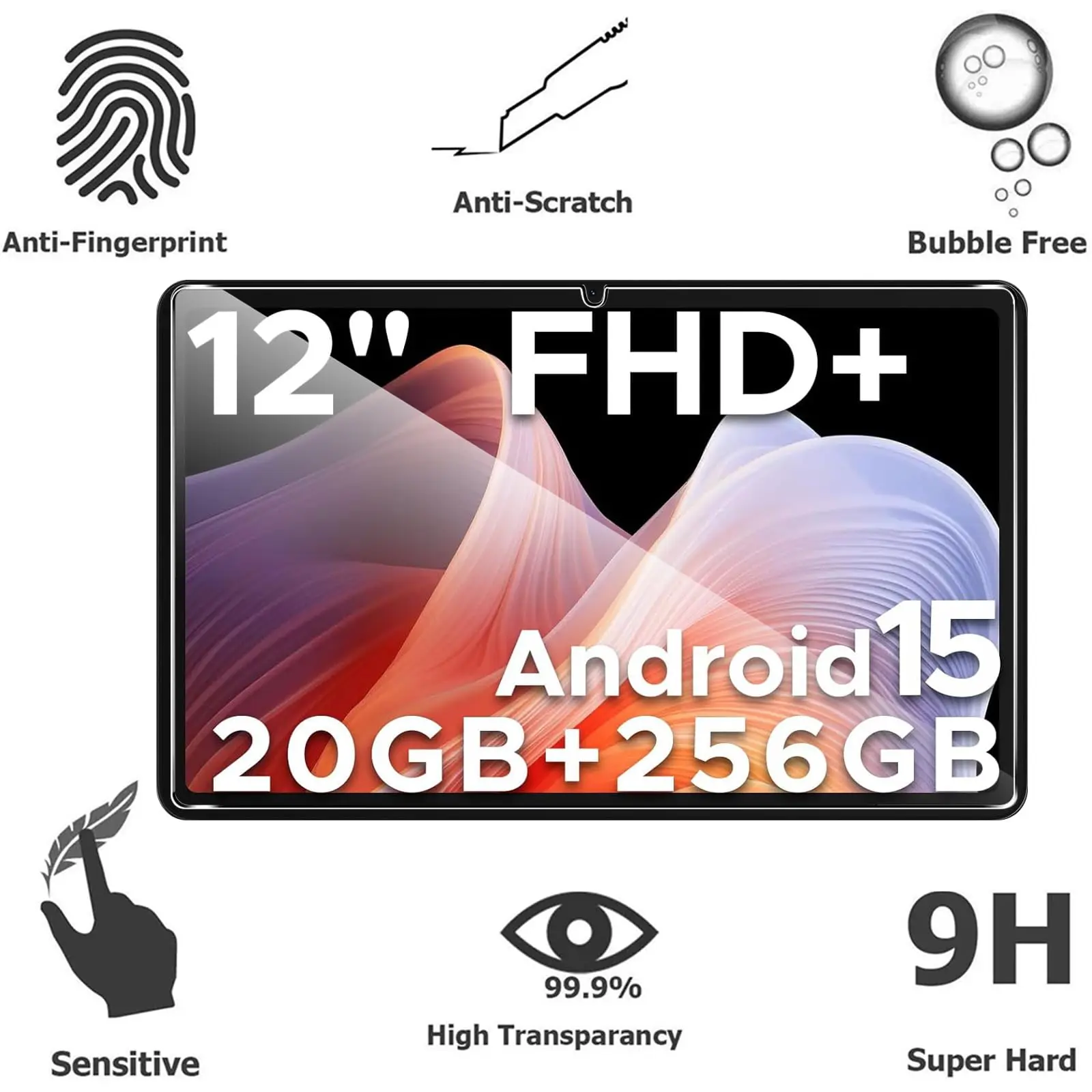 For Doogee T36 (12 inch) 2025 Screen Protector, 9H Tempered Glass Film, Anti Fingerprints,No Bubbles Anti-Scratch 6
