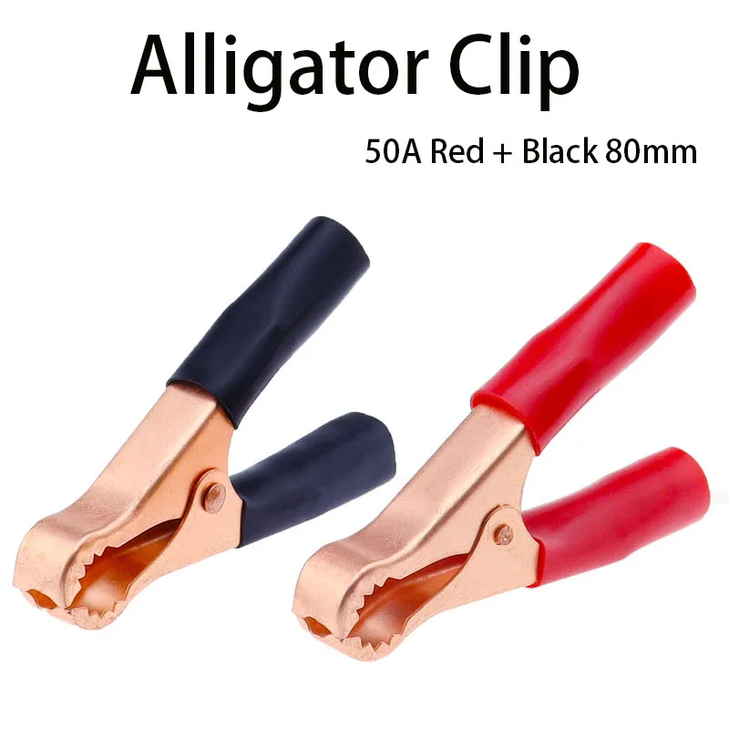 Red + Black 80mm Crocodile Car Caravan Van Battery Test Lead Clips 2Pcs 50A Alligator Clips Connector Plug Power alligator clips test clip test leads