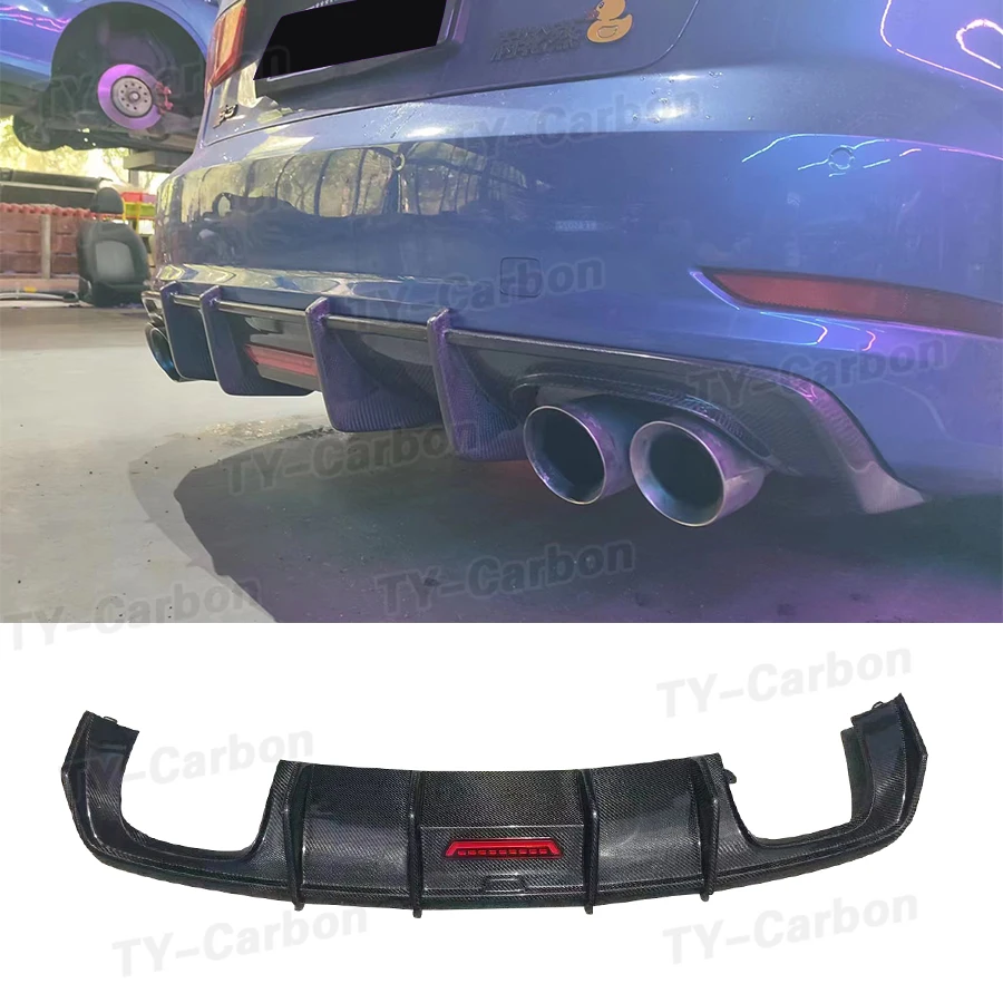 For Audi A3 Sedan Sport Version S3 Car Rear Bumper Diffuser Carbon Fiber Rear Lip Spoiler with LED Light FRP 2014-2016