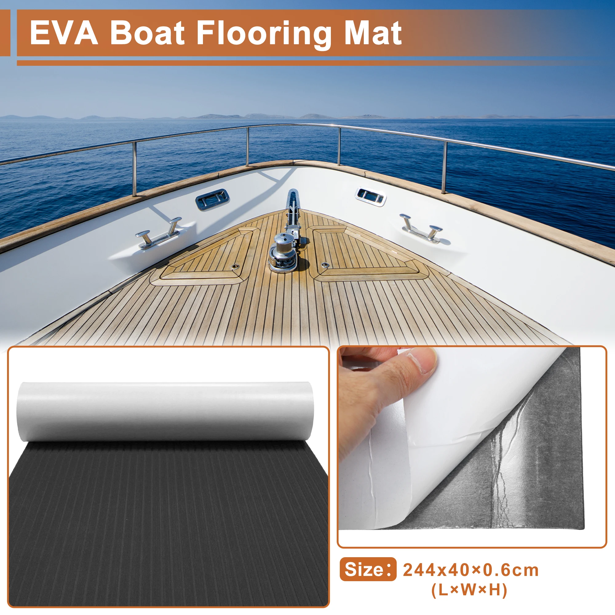 UXCELL 244x40cm/122x40cm EVA-Schaumstoff Bootsbodenbelag Selbstklebende Traktionsmatte für Bootsdeck Steuerbrettmatte Wohnmobil Surfbrett Bootszubehör – Detail 7