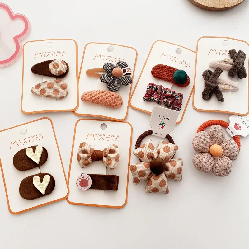 Cute Korean Coffee Fabric Wave Flower Party Hairpins Kawaii Costume Headband Hair Pin for Children Baby Girls Bangs BB Clip Gift