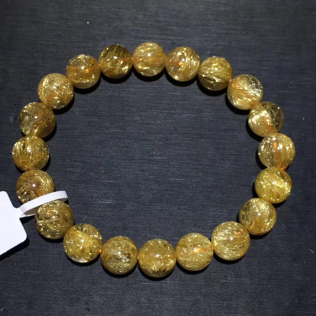 

Natural Gold Rutilated Titanium Quartz Bracelet 9.6mm Jewelry Brazil Woman Man Wealthy Clear Round Beads Crystal Charms AAAAAA