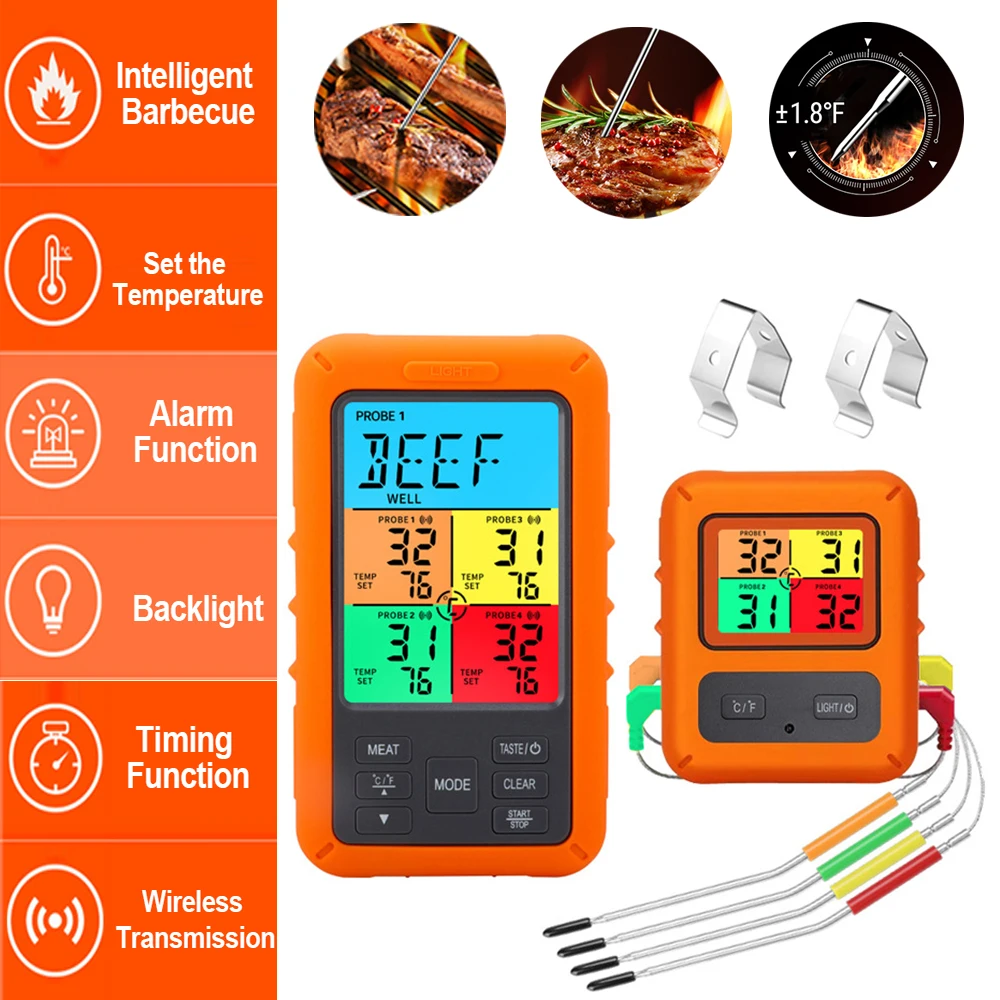 ColorScreenBBQMeatThermometerWireless4ProbesBacklightWith