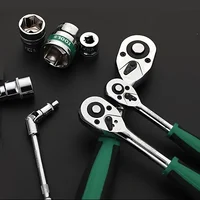 Drive Socket Set 1/4"-3/8"-1/2",CR-V Metric and Imperial Sockets with Quick-Release Ratchet Wrench,pro model 72 teeth,  Sockets 2