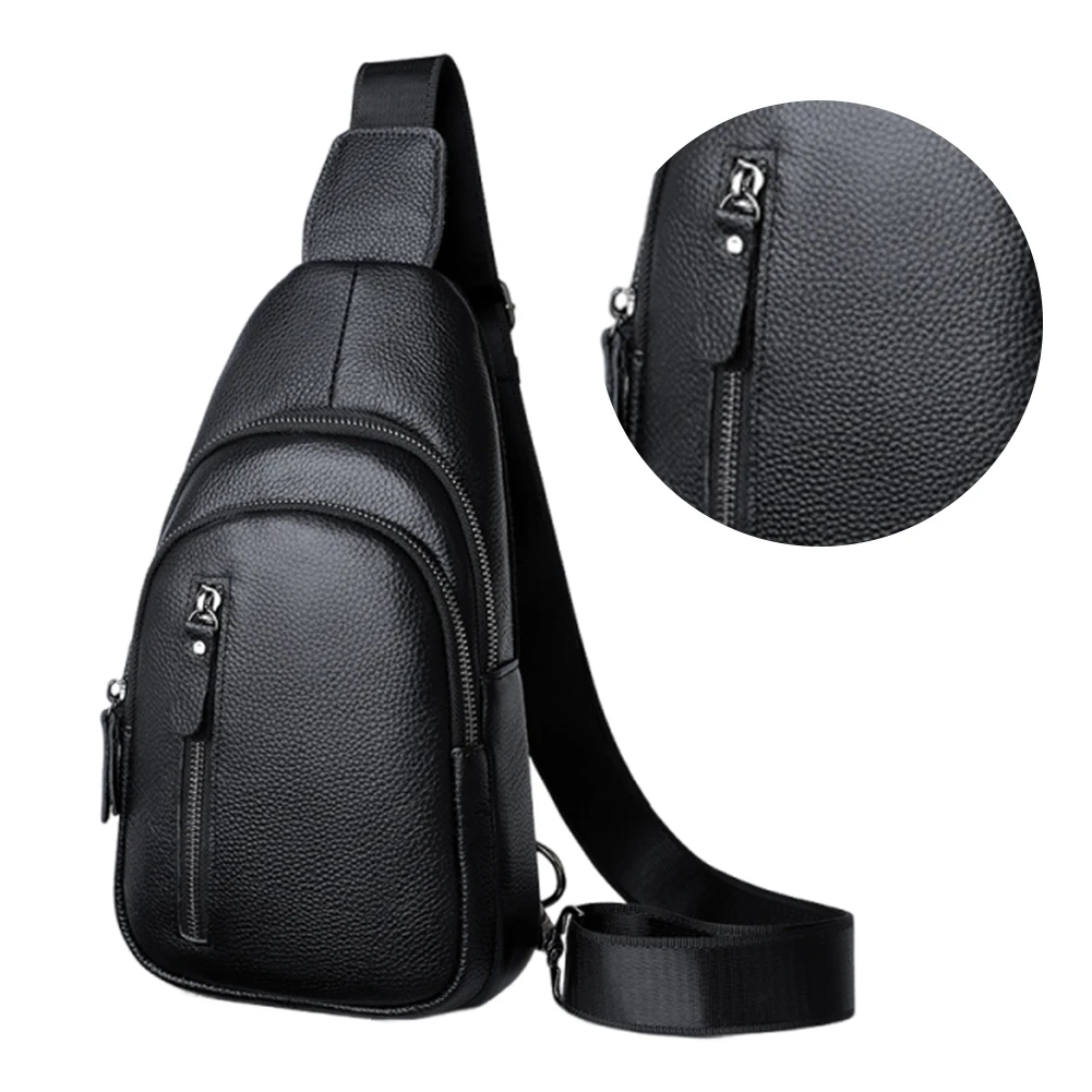 Men Leather Sling Bag with Adjustable Shoulder Strap Cross Body Pack Sling Backpack Chest Daypack for Hiking Cycling Traveling