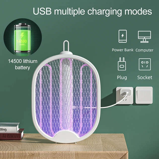 4 1 -Ben Összecsukható Elektromos Szúnyoggyilkos Légy Swatter Csapda Usb Újratölthető Szúnyog Ütőgyilkos Uv Könnyű Hibával Zapper 3000V - Image 4