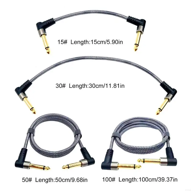E9LE Guitar Patches Cables 6.35MM Effects Pedal Board Cord Pedal Board Cable Nylon Braided Cable Connector