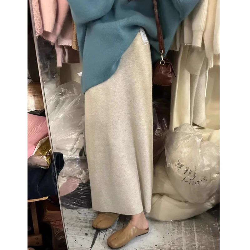Autumn Winter Pregnant Woman Belly Skirt Ankle-length Solid Color Maternity Long Step Skirts Adjustable Waist Knitted Skirt