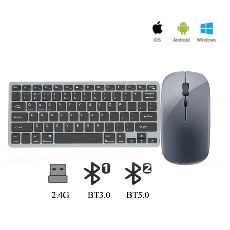 Seenda-mini Teclado e Mouse Multimídia sem Fio Bluetooth 5.0 e 2.4g Mouse Ergonômico para Desktop pc e Laptop