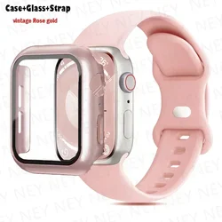 Stylish Silicone Bracelet for Apple Watch - Glass Case with Watchbands (35 Rose gold)