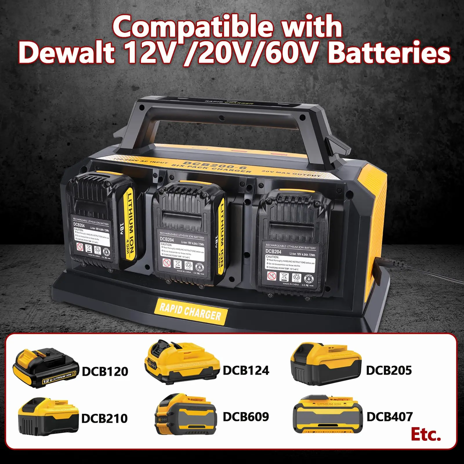 Beytvyow Super Battery Charger for Dewalt 20V Battery 6-Ports Simultaneous Rapid