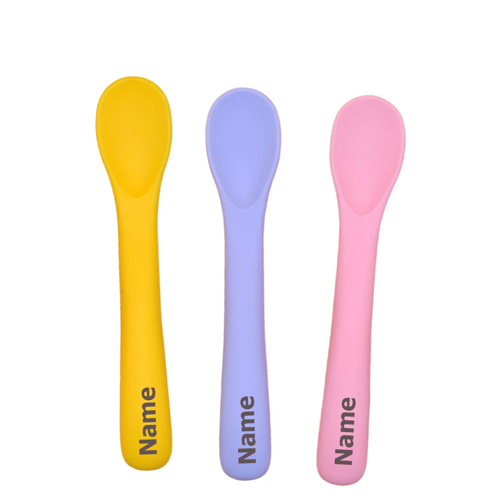3PCS Baby Tableware Spoon Silicone Material Rice Spoon Free Name Printing Children's Surprise Gift