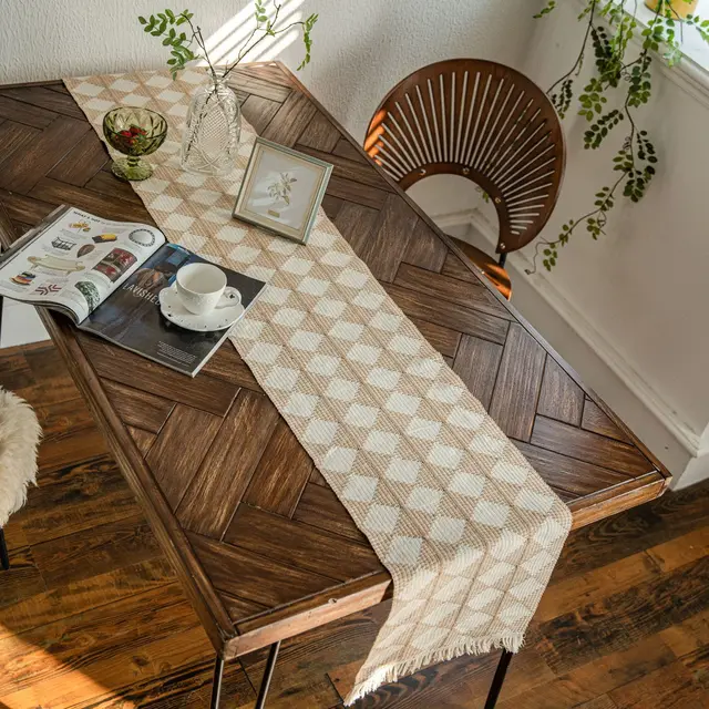 Boho Farmhouse Linen Table Runner–Rustic Macrame with Tassels, Burlap & Cotton Blend for Home Decor and Holiday Events 5