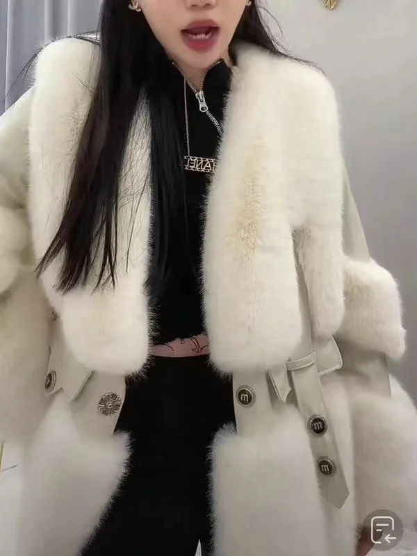 Fashion Mid-Length Big Fur Collar Cotton Padded Jacket Thickened Imitation Fur Fox Fur Jacket Female 2023 Winter Coat Women