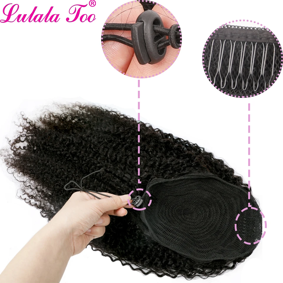 Coleta Afro rizada con cordón para mujer, cabello humano Remy brasileño, Clip de cola de caballo, Lulalatoo