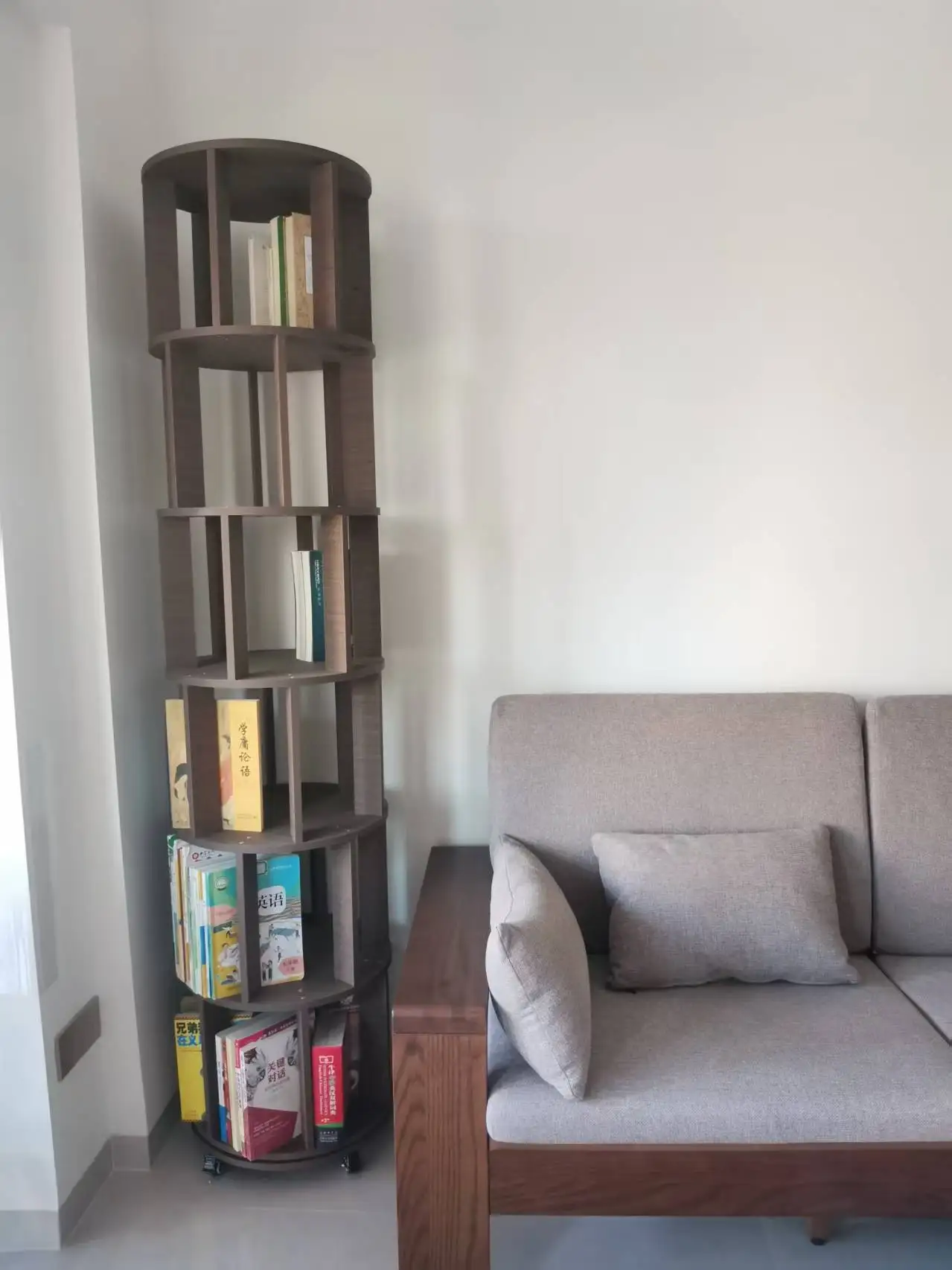 Solid Wood Rotating Bookshelf with Wheels Spinning Bookcase for Home Office Furniture Shelf Easy Assembly Wooden Furniture - Image 5