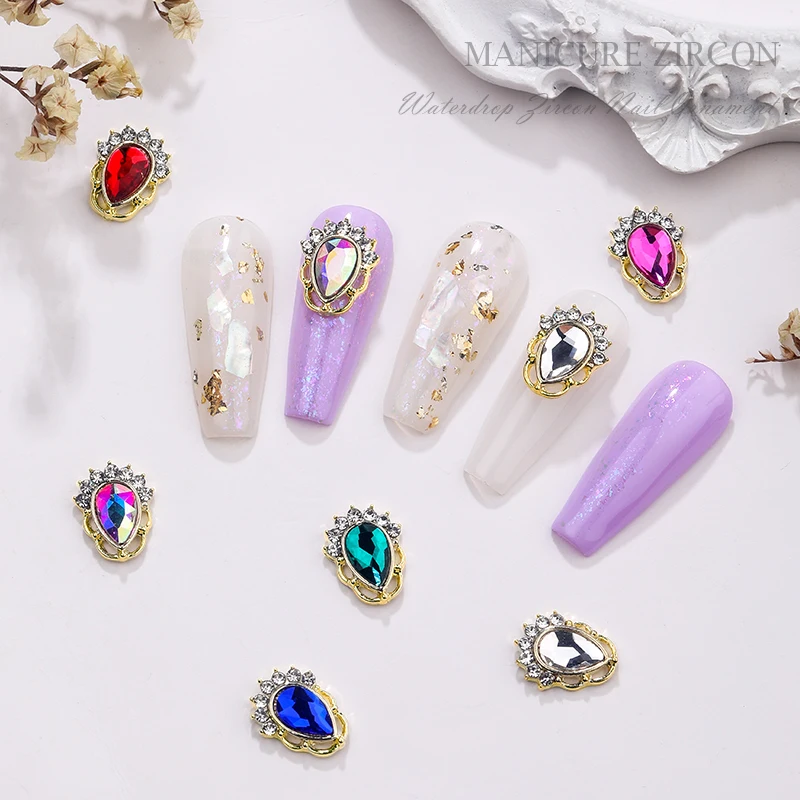 

10pc Retro Glass Crystal Water Drop Mirror nail supplies Nail Rhinestone Gems Charms Colored Diamond DIY Nail Art Accessories