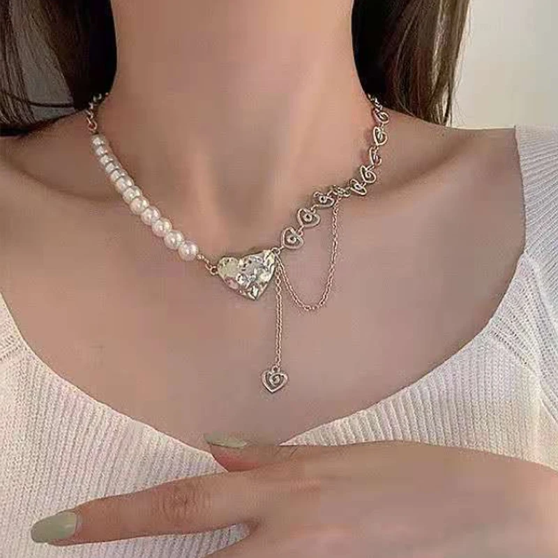 Hollow Love Heart Shaped Pendant Necklace OT Multi layered Chain for Women 2022 Trendy Y2K Silver Color Wedding Jewelry Gift