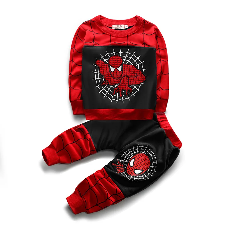 3pcs Cartoon Print Spiderman Cosplay Costume Autumn Kids Boys Sleeveless Hooded Vest T Shirt Pant Tracksuit Children Outfits