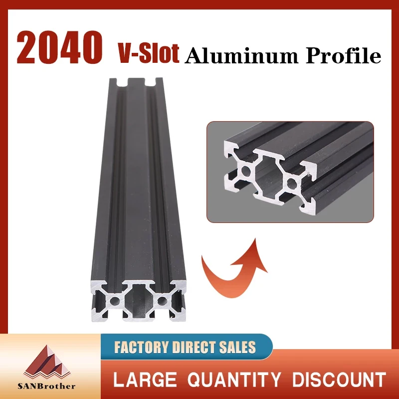 1PC BLACK 2040 V-Slot European Standard Anodized Aluminum Profile Extrusion 100-800mm Length Linear Rail for CNC 3D Printer