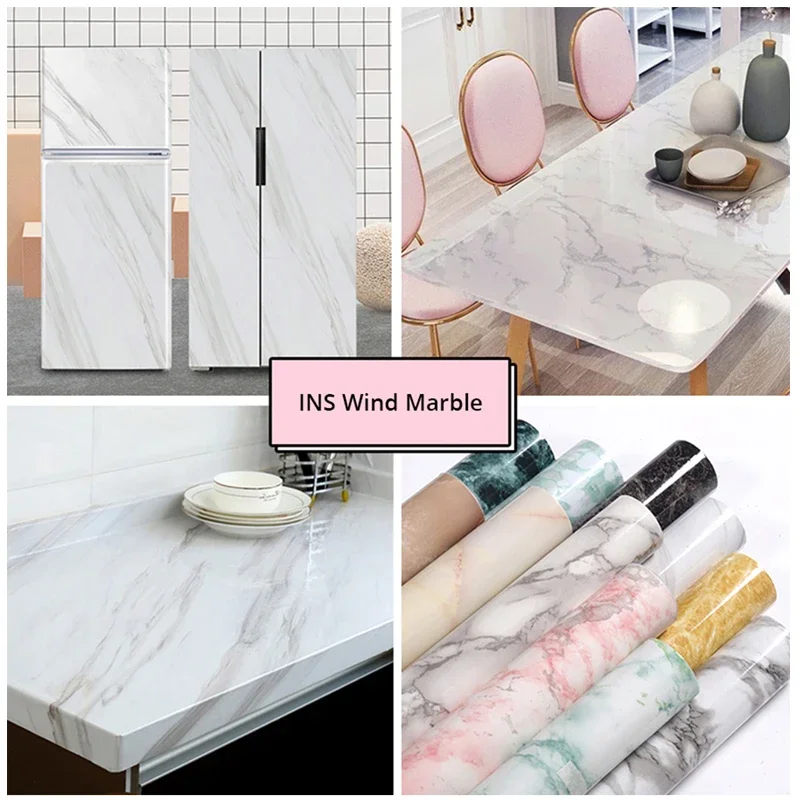 Wall Stickers PVC Waterproof Oil-proof Marble Self-adhesive Vinyl Kitchen Wallpaper Decorative Film